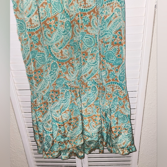 INDIA TOWN size M/L Long Sleeve Button Front Tassled Ruffled Green Paisley Maxi - Picture 8 of 14
